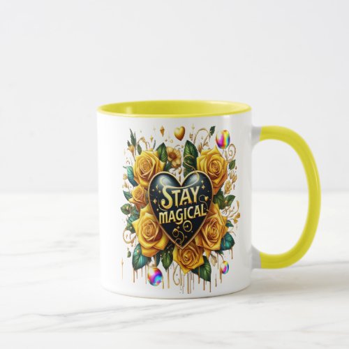 Enchanting Bouquet of Golden Roses And Heart  Mug