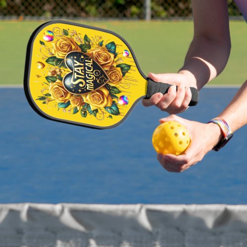 Enchanting Bouquet of Golden Roses And Heart  Pickleball Paddle