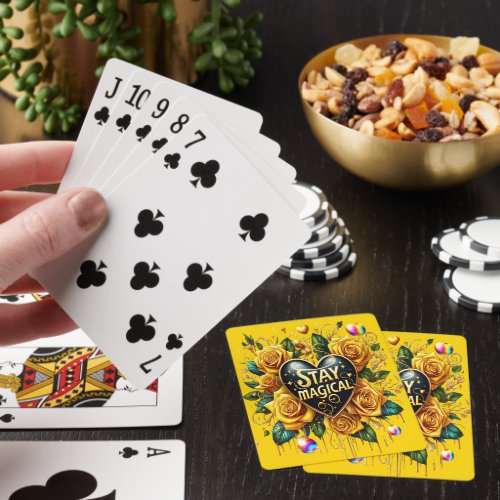 Enchanting Bouquet of Golden Roses And Heart  Playing Cards