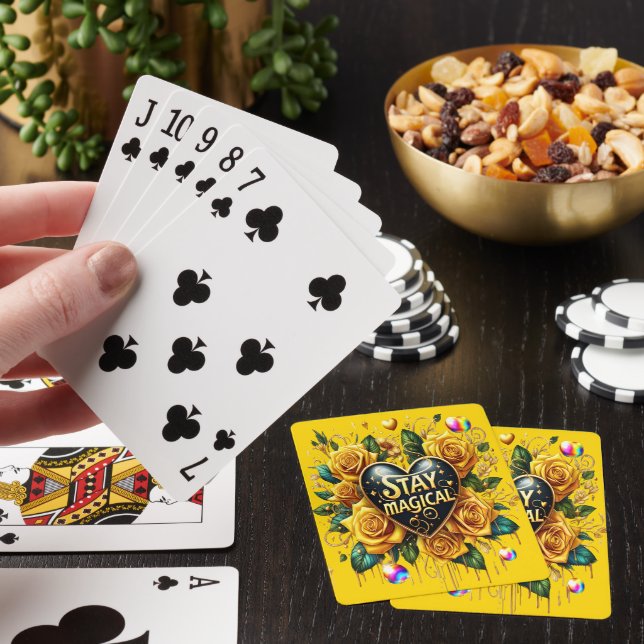 Enchanting Bouquet of Golden Roses And Heart  Poker Cards (In Situ)
