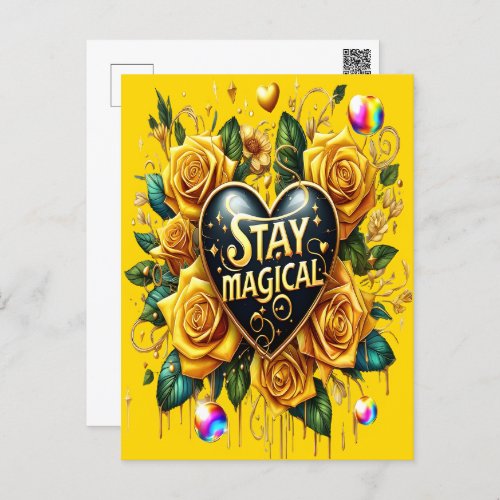 Enchanting Bouquet of Golden Roses And Heart  Postcard