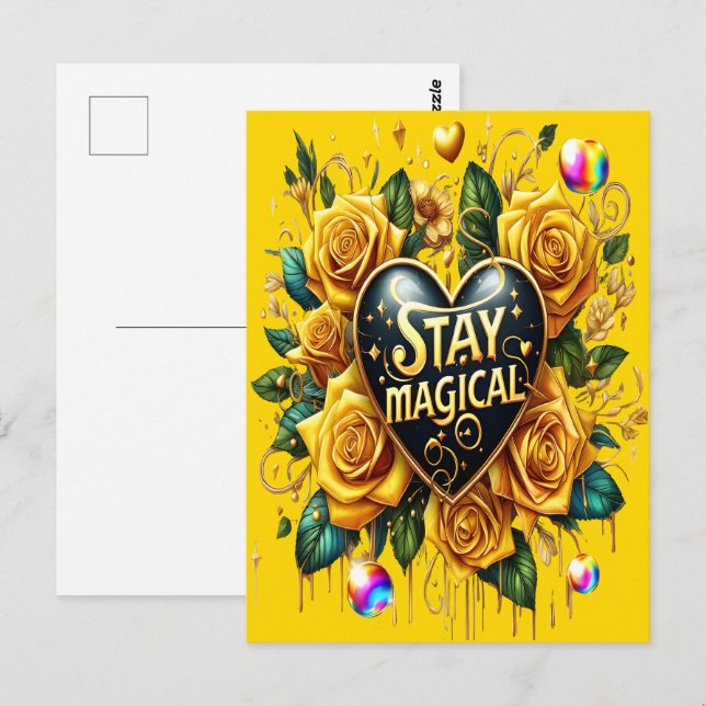 Enchanting Bouquet of Golden Roses And Heart  Postcard (Front/Back)