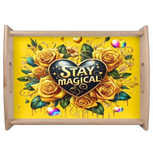 Enchanting Bouquet of Golden Roses And Heart  Serving Tray