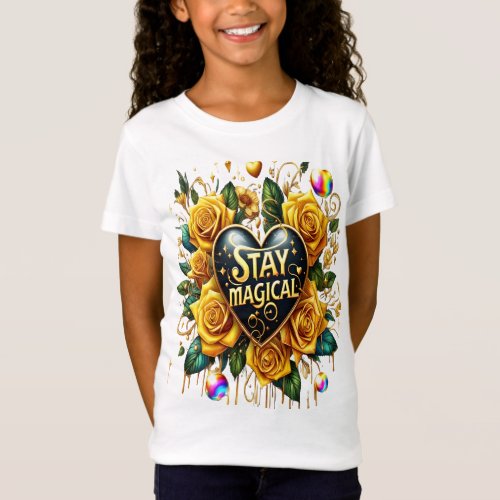 Enchanting Bouquet of Golden Roses And Heart  T_Shirt