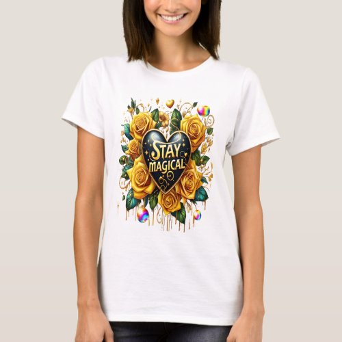Enchanting Bouquet of Golden Roses And Heart  T_Shirt
