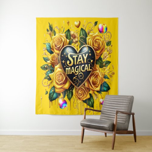Enchanting Bouquet of Golden Roses And Heart  Tapestry