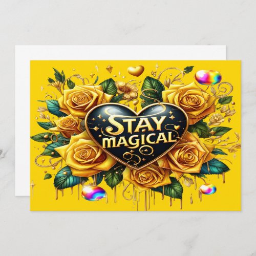 Enchanting Bouquet of Golden Roses And Heart  Thank You Card