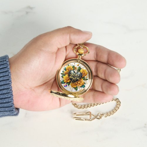 Enchanting Bouquet of Golden Roses And Heart  Watch