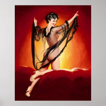 Enchanting Brunette In Firelight Pin Up Poster by VintagePinupStore at Zazzle