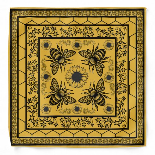 Enchanting BumbleBee and Sunflower Bandana