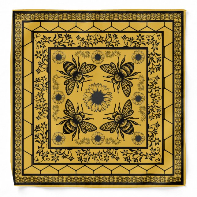 Enchanting BumbleBee and Sunflower Bandana (Front)