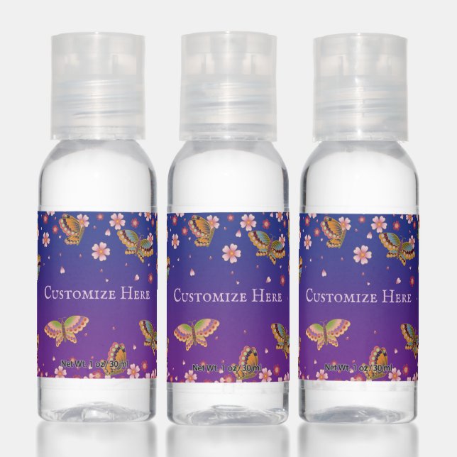 Enchanting Butterflies Blue & Purple Personalized Hand Sanitizer (Set)