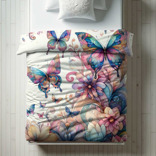 Enchanting Butterfly Bedspread (Enchanting butterfly bedspread in shades of pink, purple, blue and yellow.)