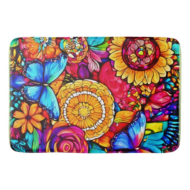 Enchanting Butterfly Floral Tapestry Bath Mat (Front)