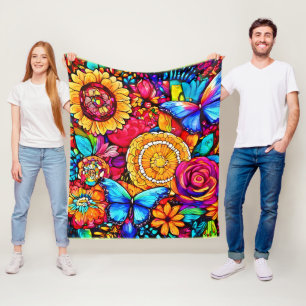 Enchanting Butterfly Floral Tapestry Fleece Blanket