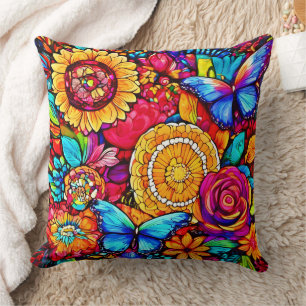 Enchanting Butterfly Floral Tapestry Throw Pillow