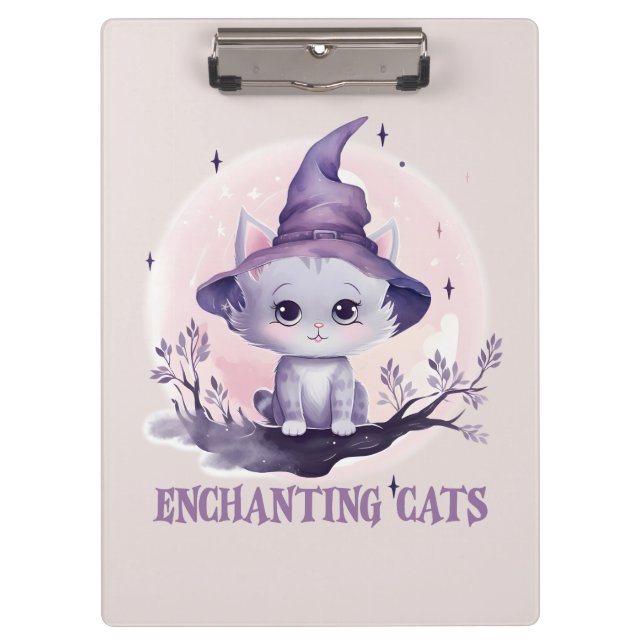 Enchanting Cat – Cute Pastel Purple Witch Cat Clipboard (Front)