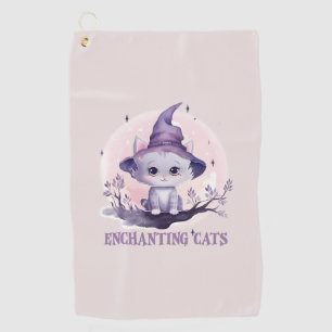 Enchanting Cat – Cute Pastel Purple Witch Cat Golf Towel
