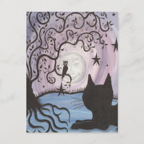 Enchanting Cat with the moon post card