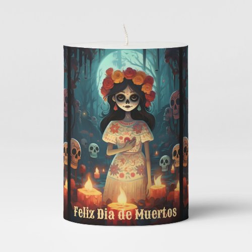 Enchanting Catrina Die de Muertos  Pillar Candle