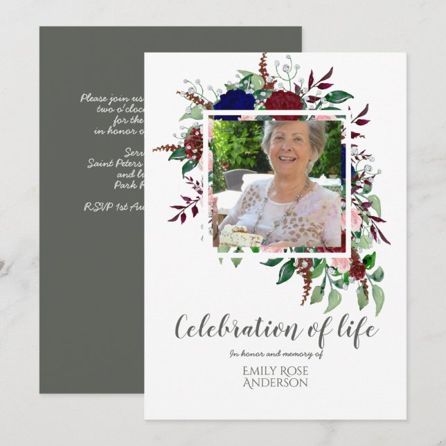 Enchanting CELEBRATION of LIFE PHOTO Memorial Invitation (Front/Back)
