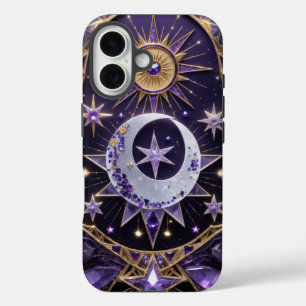 Enchanting Celestial Violet and Gold Design Case- iPhone 16 Case