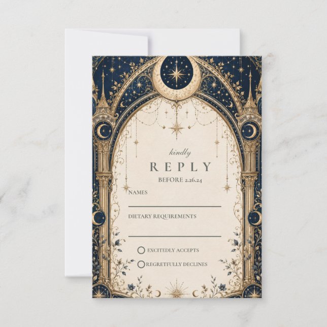 Enchanting Celestial Wedding Arch RSVP Card (Front)