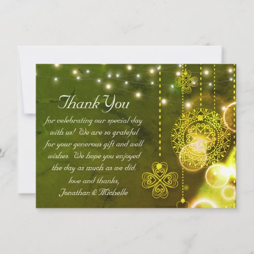 Enchanting Celtic Clovers and Lights Flat Wedding Thank You Card