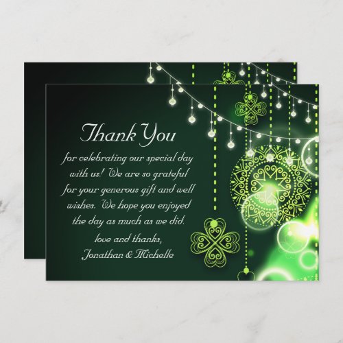 Enchanting Celtic Clovers and Lights Flat Wedding Thank You Card