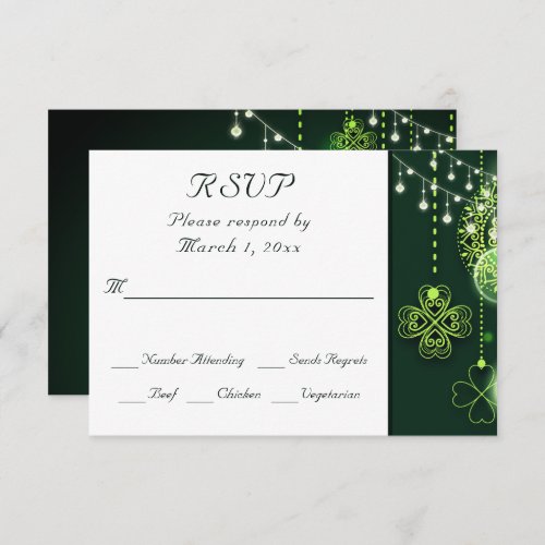 Enchanting Celtic Clovers and Lights Wedding RSVP Card