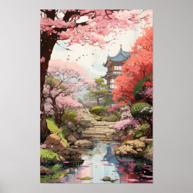 Enchanting Cherry Blossom Garden Studio Ghibli-Ins Poster (Front)