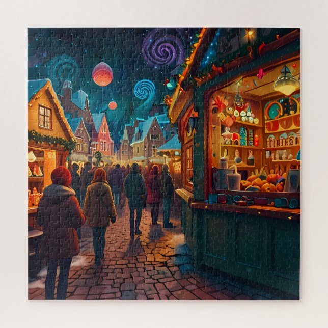 Enchanting Christmas Market Town Winter Wonderland Jigsaw Puzzle (Vertical)