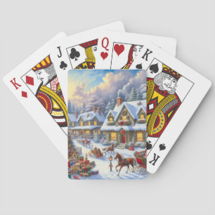 Enchanting Christmas Village Scene Poker Cards