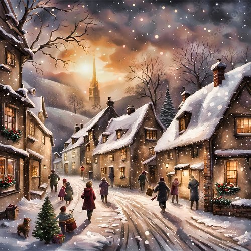 Enchanting Christmas Village Scene Square Sticker