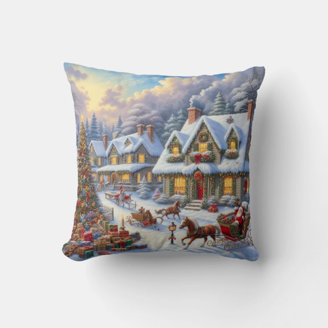 Enchanting Christmas Village Scene Throw Pillow (Front)