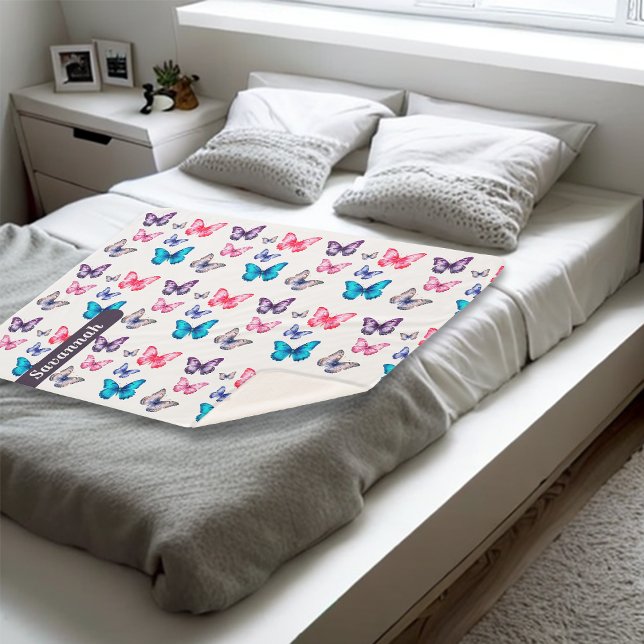 Enchanting Colorful Butterflies Personalize Name  Sherpa Blanket (Creator Uploaded)
