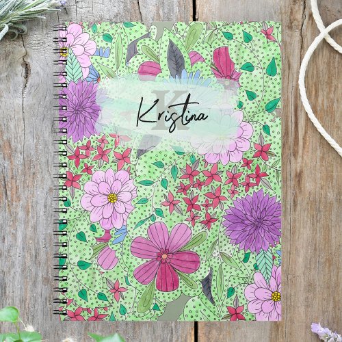 Enchanting Colorful Garden Blooms Monogram Name Notebook