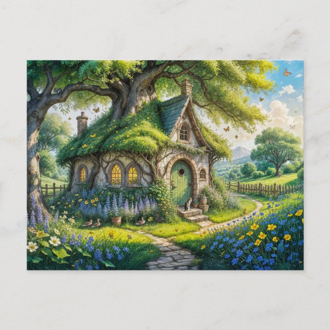 Enchanting Cottage in Lush Garden Postcard (Front)