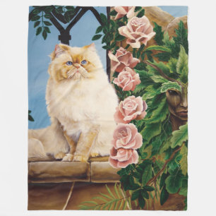 Enchanting Cream Rose Persian Cat Forest Dryad Fleece Blanket