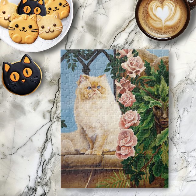 Enchanting Cream Rose Persian Cat Forest Dryad Jigsaw Puzzle (Creator Uploaded)