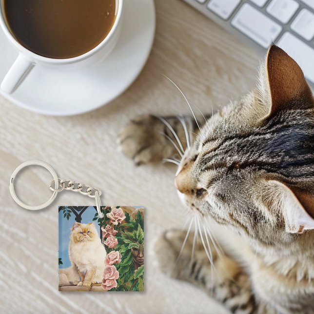 Enchanting Cream Rose Persian Cat Forest Dryad Keychain (Creator Uploaded)