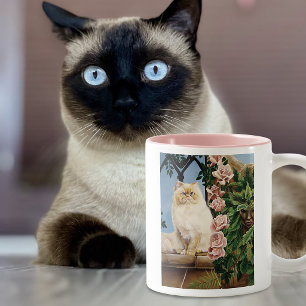 Enchanting Cream Rose Persian Cat Forest Dryad Two-Tone Coffee Mug