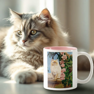 Enchanting Cream Rose Persian Cat Forest Dryad Two-Tone Coffee Mug