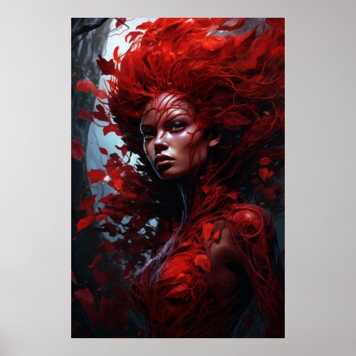 Enchanting Crimson Dryad _ A Captivating and Magic Poster