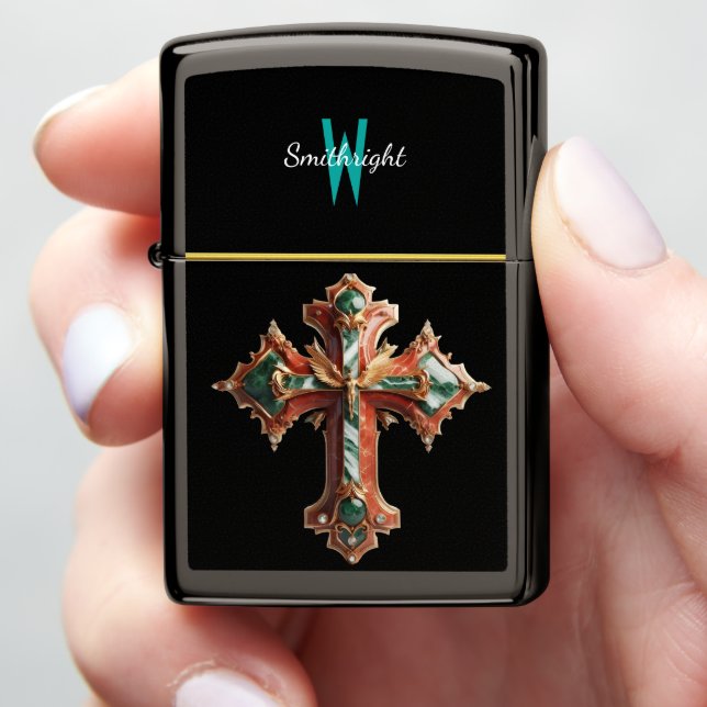 Enchanting Cross in Green and Red Zippo Lighter (In Hand)