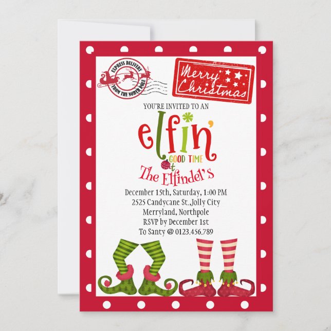 Enchanting Cute Elf Holiday Party Invitation (Front)