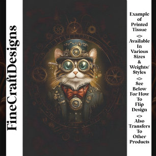 Enchanting Cute Steampunk Cat G6 Decoupage Tissue Paper