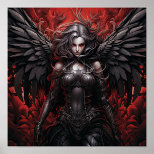 Enchanting Dark Fantasy Angel Coloring Page for Ad Poster