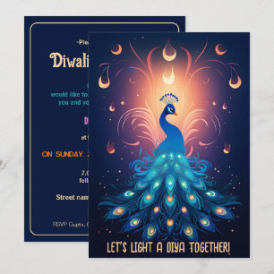 Enchanting Diwali Delight with blue Peacock🦚 Invitation