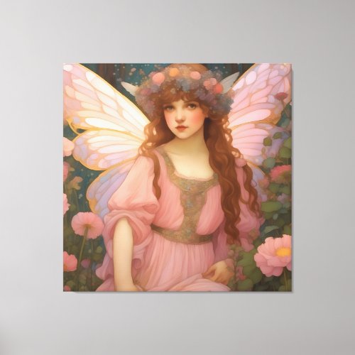 Enchanting Dreams A Whimsical Pink Fairy Portrait Canvas Print